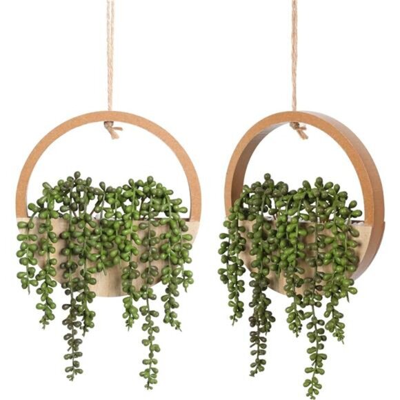 2pcs Artificial Succulents Hanging Plants 12.2'' Fake String of Pearls in Pot - Picture 1 of 7